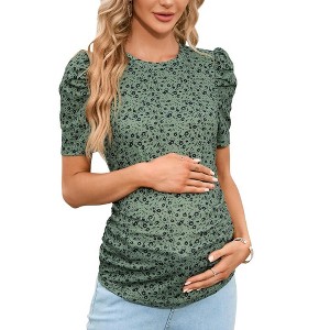 Women's Floral Print Tops Pregnancy Ruched Side Tunic Top - 1 of 1