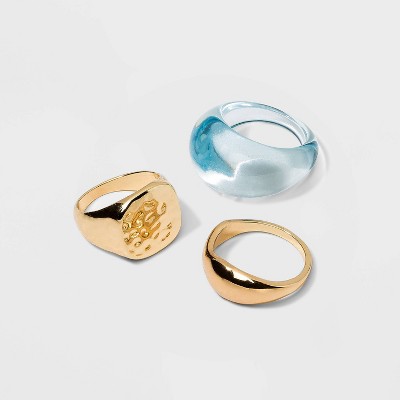 Mixed Organic and Hammered Ring Set 3pc - A New Day™ Gold 7