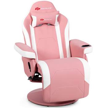 Costway Massage Gaming Recliner Reclining Racing Chair Swivel BlackGrayBlueRed Pink