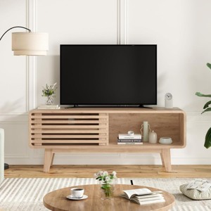 SEVOBAL 46" TV Stand TV Up to 59" Freestand Center Storage Cabinet Sliding Door Console Table End Table Living Room Bedroom, Beige, 46"*14.2"*17.8" - 1 of 4