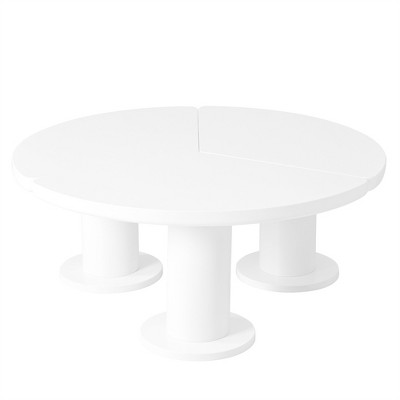 OUTSUPPLY Coffee Table, Minimalist Round Table with 3 Thick Legs, Sleek Curved Edge Design for Living Room & Office