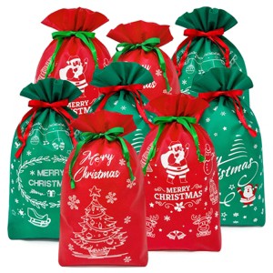 Wrapables Non-Woven Christmas Holiday Drawstring Gift Bags for Party Favors, Goodie Bag, Treats, Gift Wrap, Parties (Set of 8) - 1 of 4