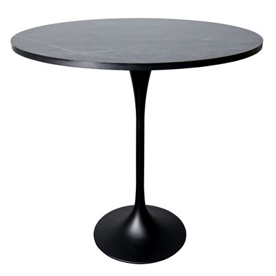 LeisureMod 48" Round Bar Height Dining Table with MDF Top and Black Stainless Steel Pedestal Base Verve Collection