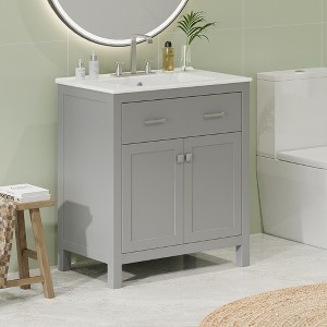ChicFurnit 30 Inch Bathroom Vanity with Sink Freestanding Storage Cabinet with 2 Doors and U Shaped Shelf for Bathroom, 18.3"*30"*33.59" - 1 of 4