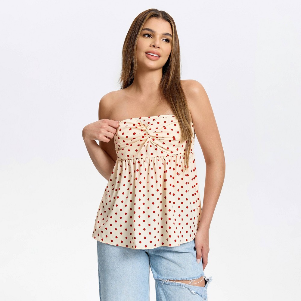 Women's Tube Top - Wild Fable™ Beige Polka Dots S