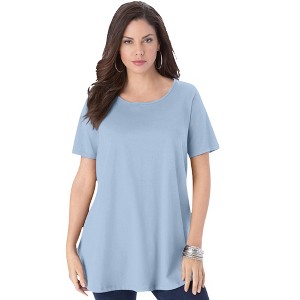 Roaman's Women's Plus Size Swing Ultimate Tee With Keyhole Back - 1 of 4