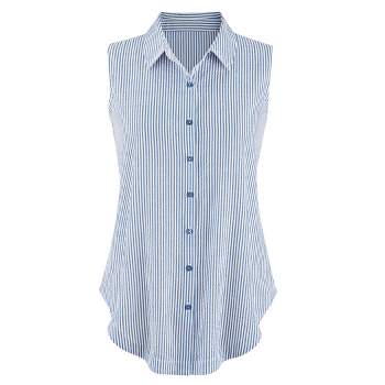 Collections Etc Striped Seersucker Sleeveless Button Front Shirt