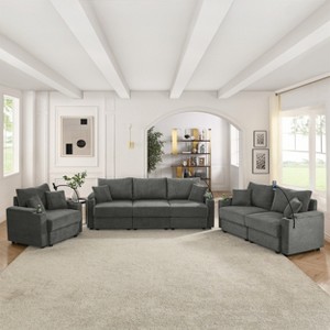 6-Seat Corduroy Deep Seat Sofa Set with Storage, Cup Holders & Phone Pockets, 22.5" Spacious Seating and Solid Wood Base - 1 of 4
