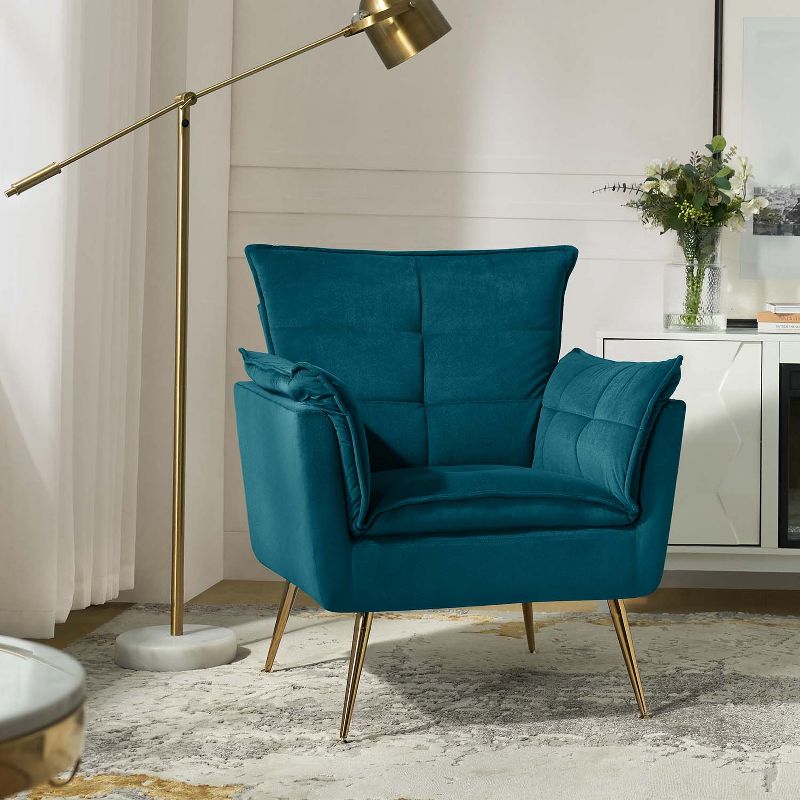 Jonat Contemporary Velvet Wooden Upholstered Armchair with Metal Legs for Bedroom and Living Room | ARTFUL LIVING DESIGN, 3 of 11
