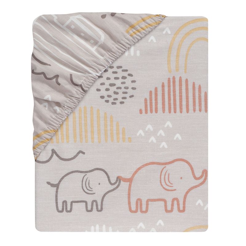 Lambs & Ivy Baby Noah Taupe Elephant/Ark/Rainbow 100% Cotton Fitted Crib Sheet, 3 of 6