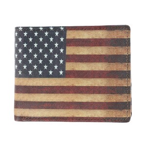 CTM Men's Leather RFID Vintage American Flag Bifold Passcase Wallet - 1 of 4