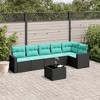 vidaXL 7 Piece Patio Sofa Set with Cushions Black and Blue Poly Rattan - With Table - 2 of 4