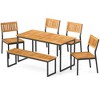Costway 6 PCS Outdoor Acacia Wood Dining Set with Bench and 2" Umbrella Hole Outdoor Patio - 2 of 4