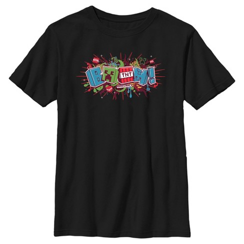 Boy's Minecraft Creeper Boom Colorful T-shirt - Black - Small : Target