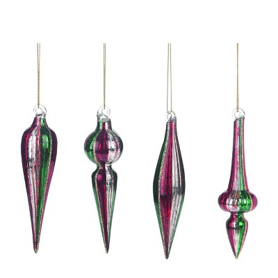 Transpac Small Glass Bauble Ornament Set of 4 Christmas Home Decorations