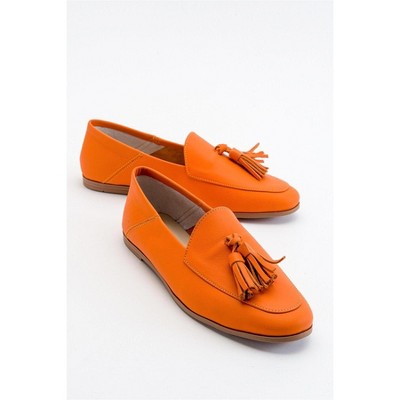 Mona - Neon Orange Soft Leather Tassel Loafers (Women)  | Forever & Always Shoes