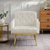 NicBex Velvet Accent Chair Upholstered Armchair with Button Tufted Back and Cushion Modern Leisure Sofa Chair with Metal Legs for Living Room,White - 2 of 4