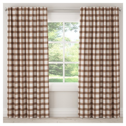 Unlined Buffalo Check Curtain Panel Brown 50 X96 Skyline