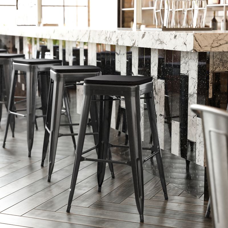 Flash Furniture Cierra Set of 4 Commercial Grade 30" High Backless Metal Indoor Bar Height Stools with All-Weather Poly Resin Seats, 3 of 14