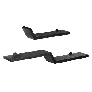 MH London Penny 36" Set of 2 Wall Mounted Shelves Mango Wood in Black - 1 of 4