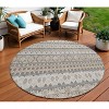Taupe Beige And Gray Quatrefoil Washable Indoor Outdoor Area Rug - 2 of 4
