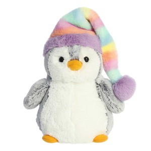Aurora Small Pom Pom Rainbow Hat PomPom Penguin Festive Stuffed Animal Gray 9" - 1 of 4