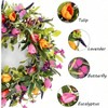 24 inch Wreaths Front Door Artificial Tulip Lavender Eucalyptus Farmhouse Holiday Home Decor Wall Window Vivid Floral - 3 of 4