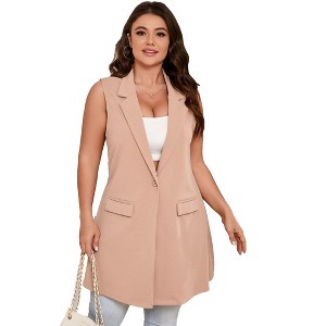 Plus Size Casual Vest for Women Sleeveless Work Office Suit Blazer with Pockets for All Season - 1 of 4