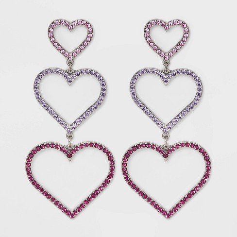 Silver 0.5 Rhinestone Heart Drop Earrings