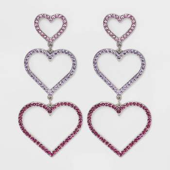 Pave Heart Cubic Zirconia Drop Earrings - Wild Fable™ Pink
