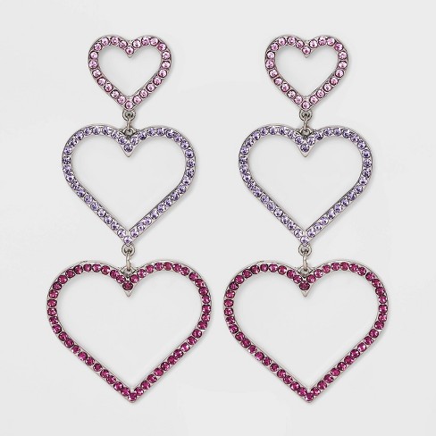 Pave Heart Cubic Zirconia Drop Earrings - Wild Fable™ Pink : Target
