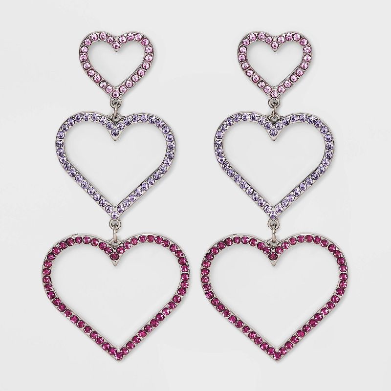 Pave Heart Cubic Zirconia Drop Earrings - Wild Fable&#8482; Pink, 1 of 10
