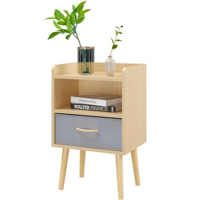 TiramisuBest Nightstand With Collapsible Fabric Drawer, 2-Tier Storage End Table, Wood Side Table with Storage Cabinet or Kids, Adults - Oak