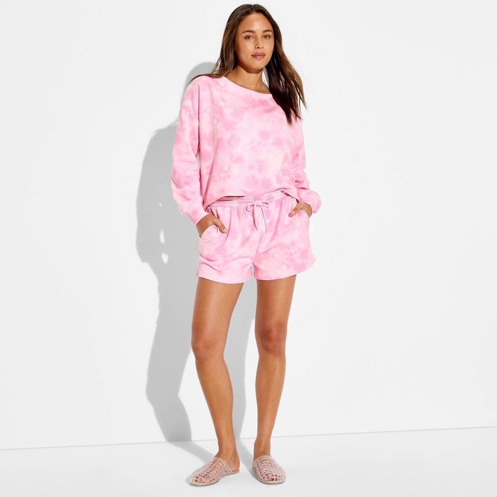Vinyl Threads Women's Off the Shoulder Floral Tie Dye Graphic Pullover Sweatshirt - Pink XL