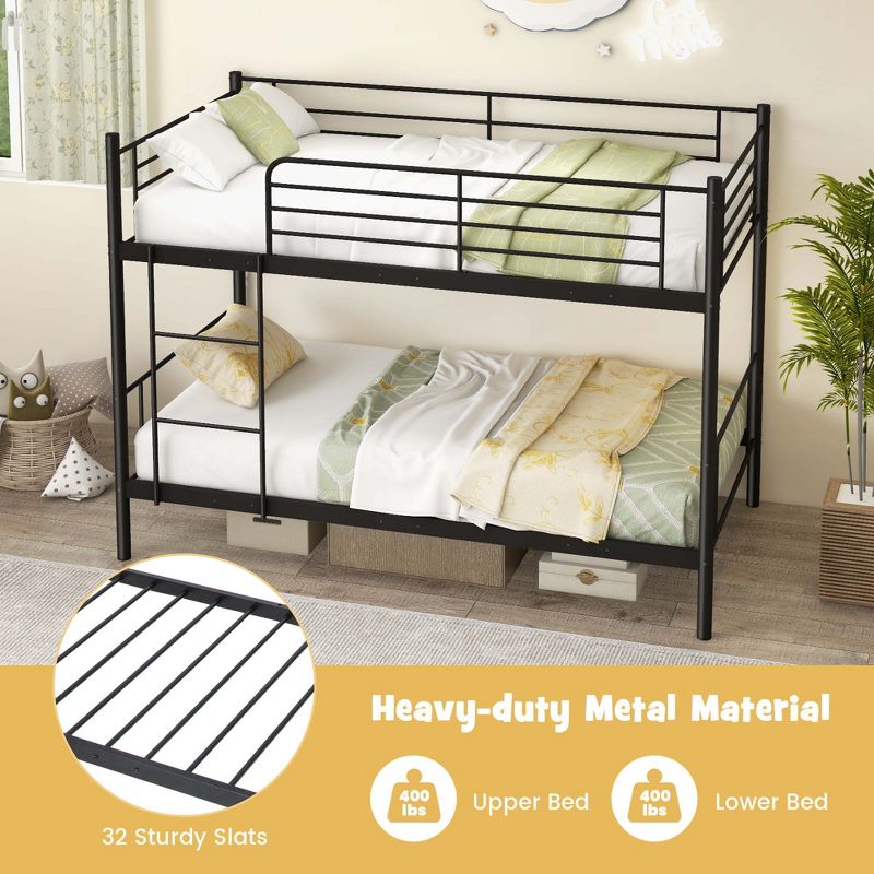 Costway Metal Twin Over Twin Bunk Bed with Built-in Ladder Safety Guardrail Black/White, 4 of 10