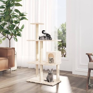vidaXL Cat Tree Cream Engineered wood, plush, sisal Built to Last - 1 of 4
