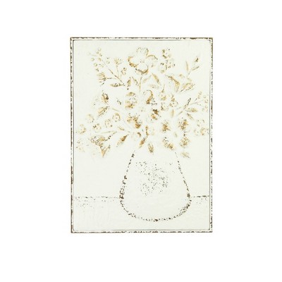 24" Embossed Flowers in Vase Distressed Metal Wood Wall Décor - 3R Studios