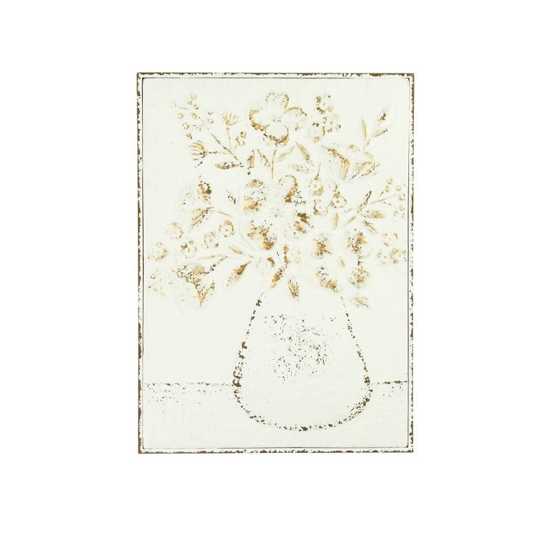 24&#34; Embossed Flowers in Vase Distressed Metal Wood Wall D&#233;cor - Storied Home, 1 of 7