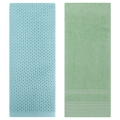 REGALWOVEN Solid Stripe Pattern Bathroom Face Hand Towels 14" x 30"/13" x 30" 2 Pcs