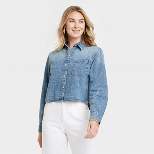 Women's Long Sleeve Button-Down Denim Cropped Shirt - Universal Thread™ Blue