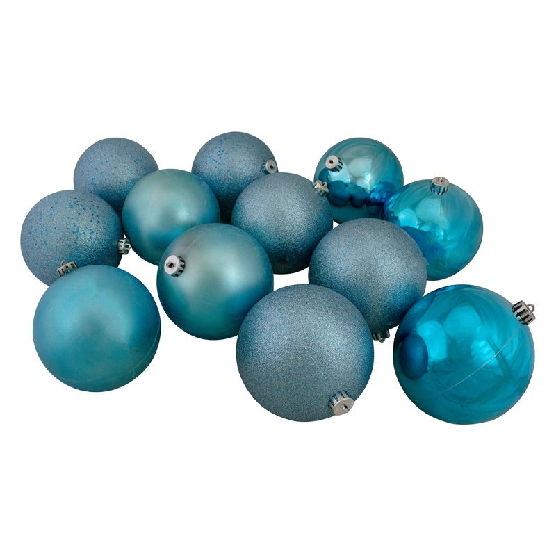 Northlight 12ct Turquoise Blue Shatterproof 4-Finish Christmas Ball Ornaments 6" (150mm), 1 of 4
