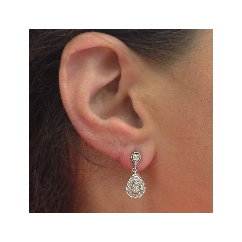 Pompeii3 1/2ct Pear Shape Dangle Diamond Earrings 10K White Gold, 2 of 4