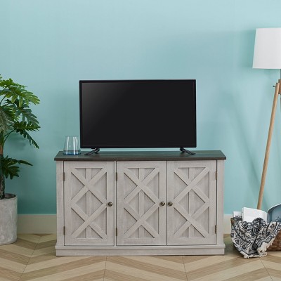 48 in. Rustic Off-White Wood TV Stand with Cabinet
