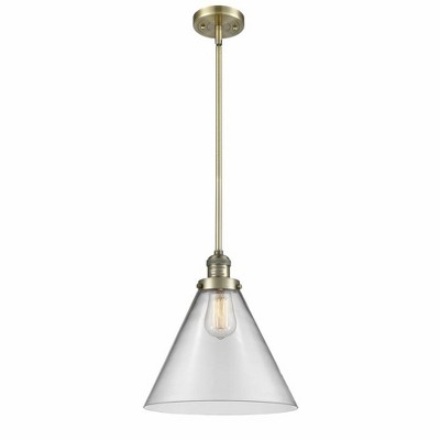 Cone - 1 Light Stem Hung Mini Pendant In Industrial Style-16 Inches Tall and 12 Inches Wide