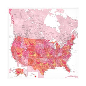 Trademark Fine Art - blursbyai Tatiana Detailed Map Of The Us And Canada Canvas Art - 1 of 4
