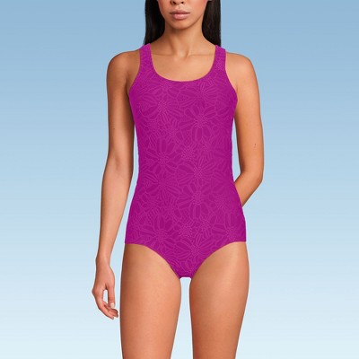 Lands' End Women's Chlorine Resistant Scoop Neck Soft Cup Tugless Sporty One Piece Swimsuit