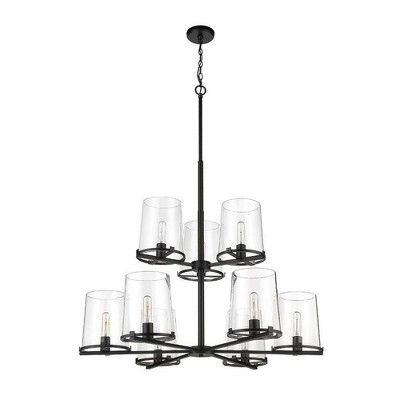 Callista Matte Black 38" Steel and Glass 9-Light Chandelier