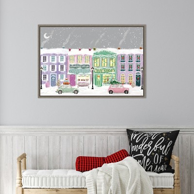 Hometown Holiday Purple and Green Canvas Cityscape Print