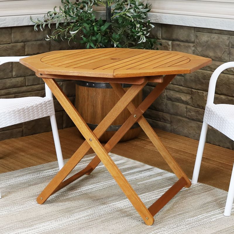 Sunnydaze Outdoor Meranti Wood with Teak Oil Finish Folding Octagon Patio Dining Table - 35" - Brown, 6 of 12