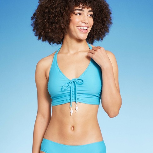 Women's Drawstring Ruched Halter Longline Bikini Top - Wild Fable™ Blue Xl  : Target